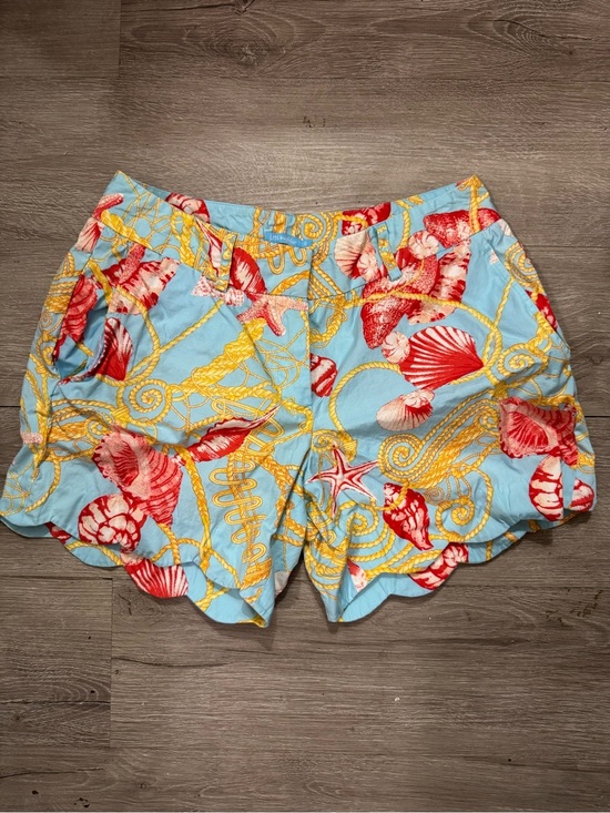 J. McLaughlin Pants - J. McLaughlin Light Blue Shorts with Coral Shell & Gold Rope Print